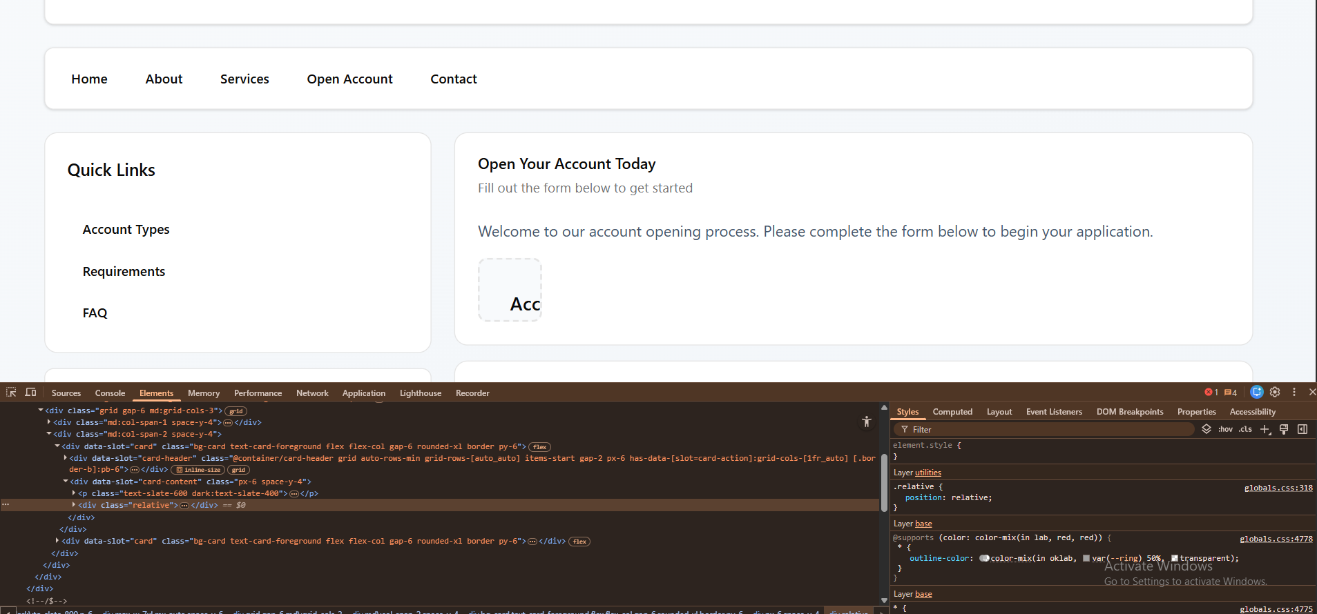 Form container dimensions and styling