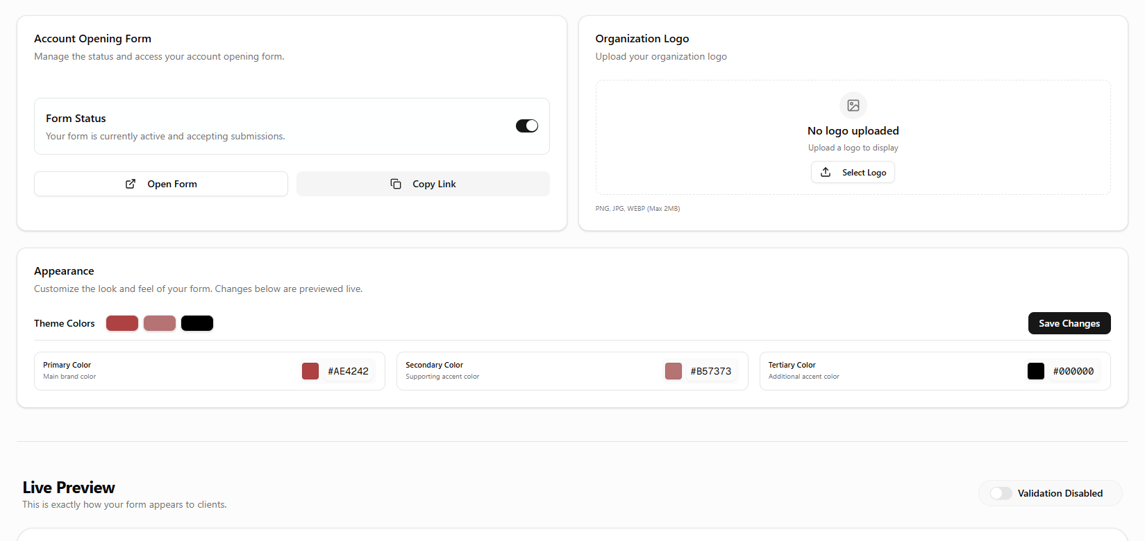 Form status in dashboard